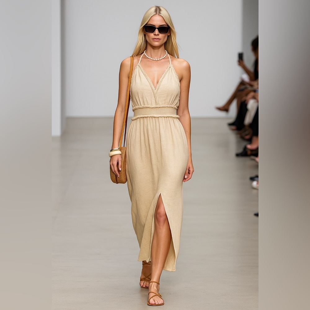 new cupshe Rough Around the Edges Beige Maxi Dress open back